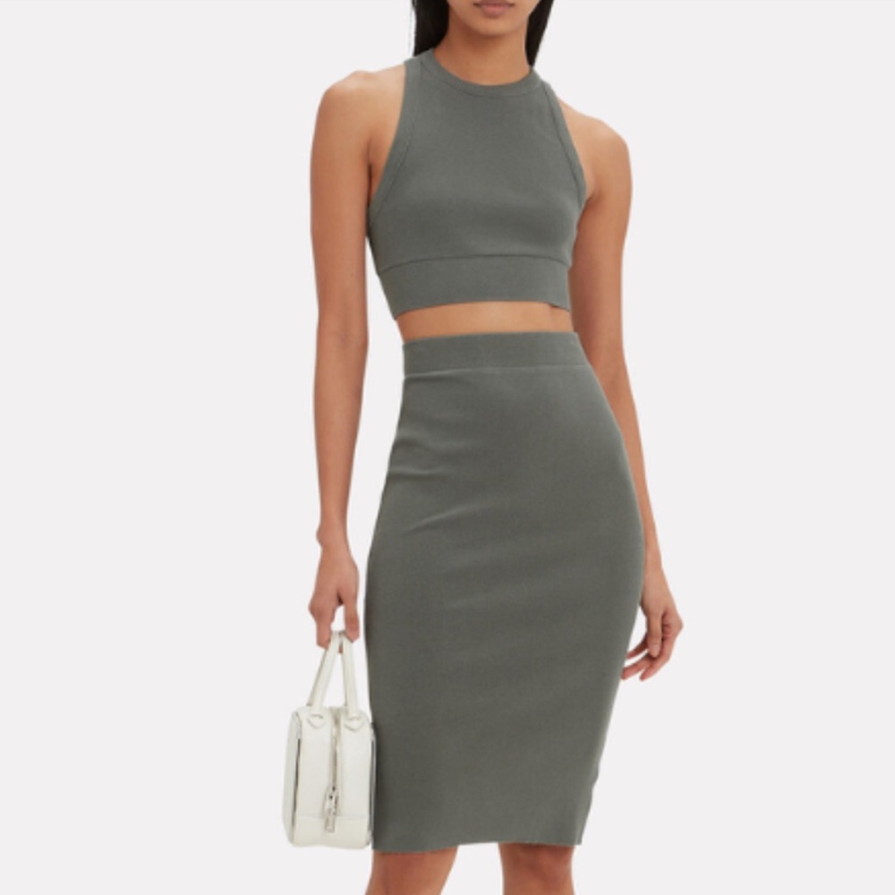 NSF Lyla Knit Olive Green Crop Top & Skirt Set Size Small
